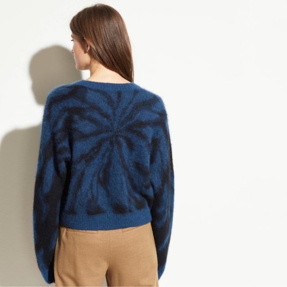 Vince Tie Dye Alpaca wool Mohair Crewneck Sweater In Navy cozy fall winter - Picture 3 of 8